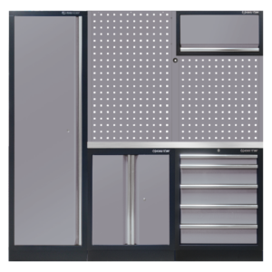 Demi mobilier d'atelier option gauche - gris "plan de travail inox"
