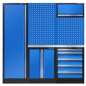 Demi mobilier d'atelier option gauche - bleu "plan de travail inox"