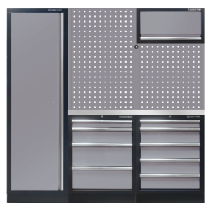 Demi mobilier d'atelier option droite - gris "plan de travail inox"