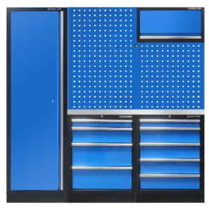 Demi mobilier d'atelier option droite - bleu "plan de travail inox"