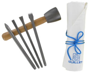 TROUSSE INITIATION 5 OUTILS EN ACIER : 1 MASSETTE 600GR + 1 BROCHE + 2 CISEAUX + 1 GRADINE