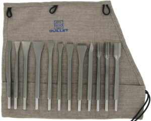 TROUSSE N4 SCULPTURE 12 OUTILS EN ACIER :  4 CISEAUX + 4 GRADINES + 3 GOUGES + 1 BROCHE B102C36